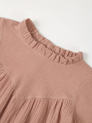 Girls Cotton Ruffle Trim Long Sleeve Dress