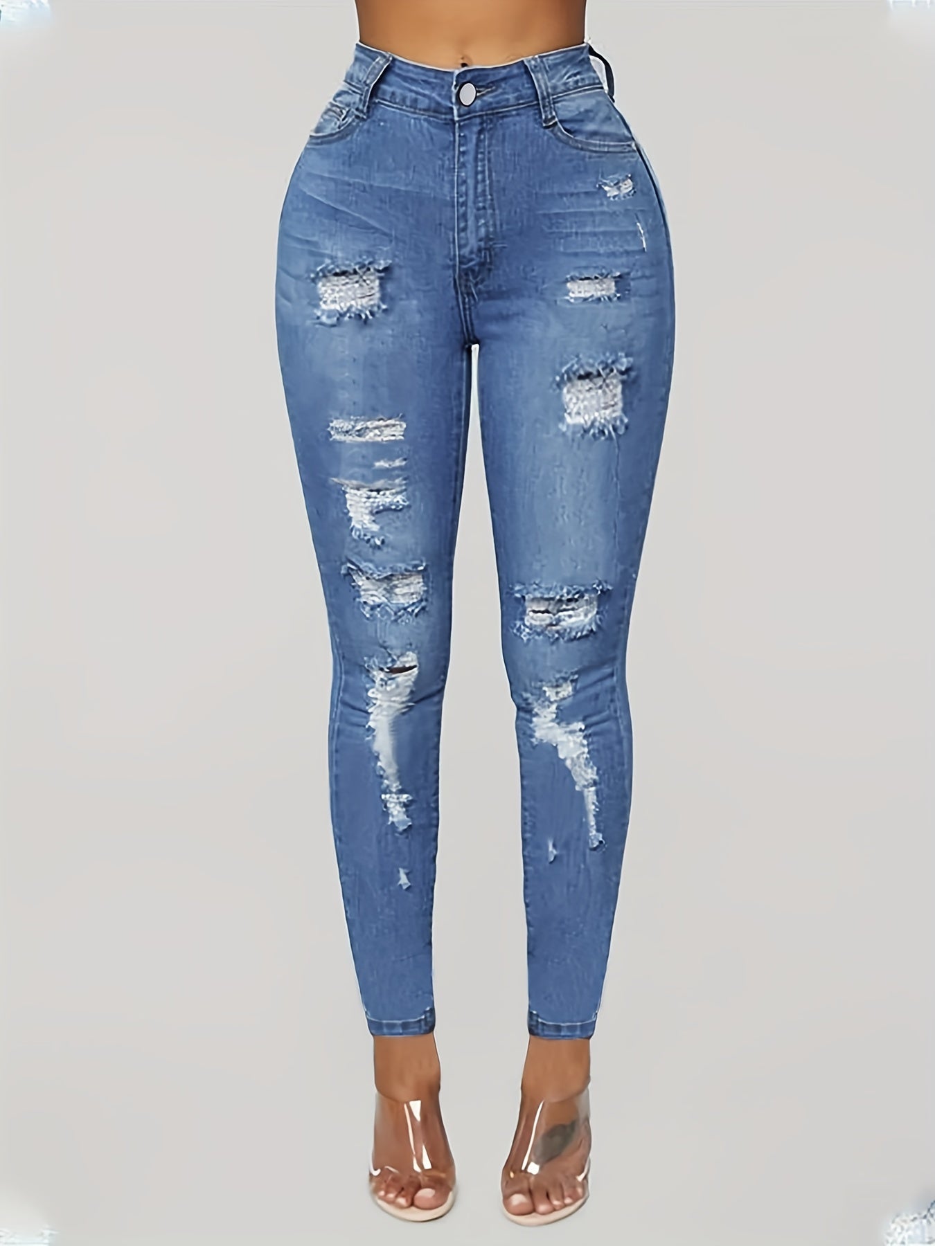 Distressed Skinny Jeans High Stretch Casual Denim Pants Women's Clothing