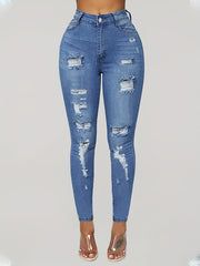 Distressed Skinny Jeans High Stretch Casual Denim Pants Women's Clothing