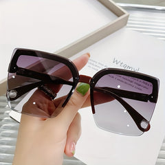 Semi Rimless Sunglasses Rivet Decor Gradient Lens UV400