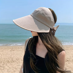 Solid Ponytail Visor Hat Wide Brim UV Protection Sun Hat