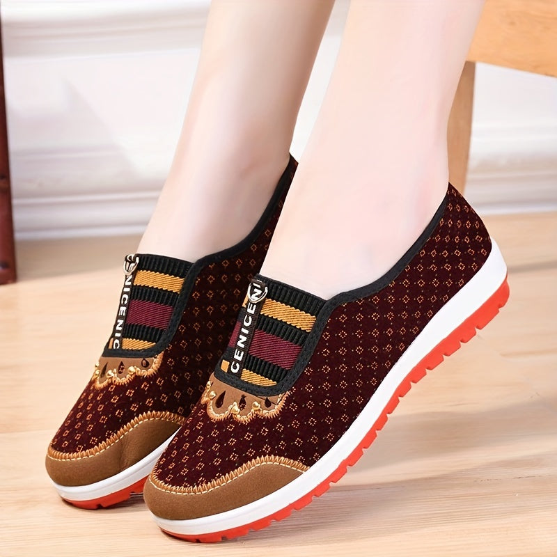 Women's Retro Print Flat Shoes Winter Warm Walking Shoes