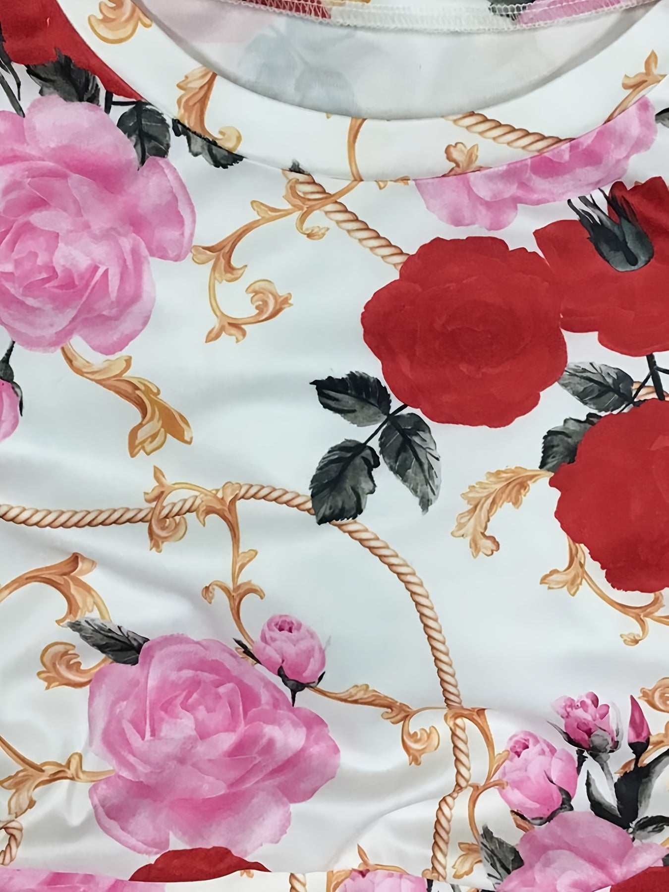 Plus Floral Bell Sleeve Crop Top & Solid Pants Set