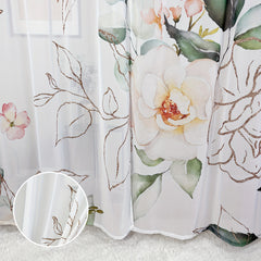 Rose Pattern Sheer Curtain Rod Pocket for Home Decor