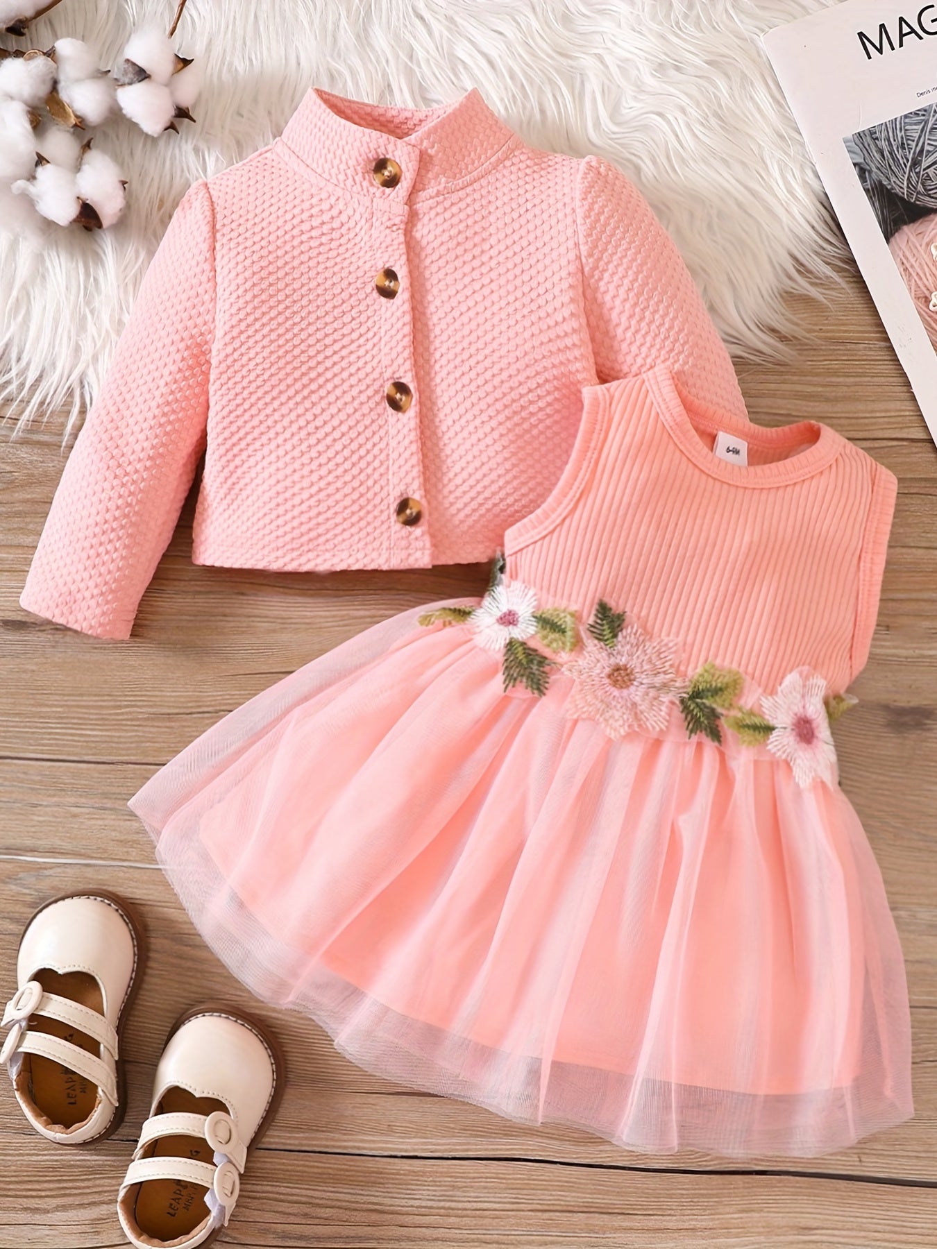 Baby Toddler Sleeveless Dress & Button Down Coat Set