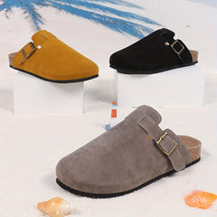 Casual Buckle Strap Mules - Women's Suede Clogs