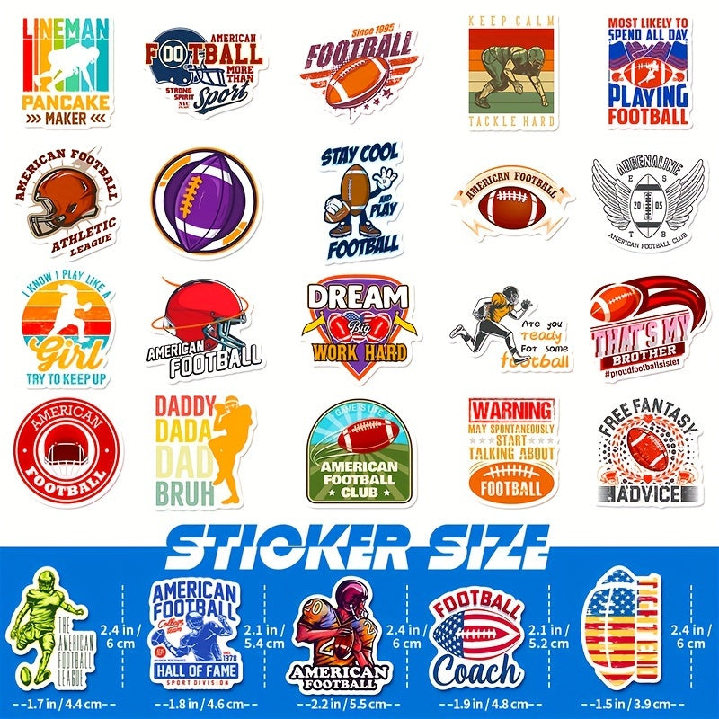 50pcs Rugby Text Stickers Sports Waterproof Luggage Computer Notebook