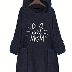 Cat Mom Print Hoodie Casual Long Sleeve Sweatshirt
