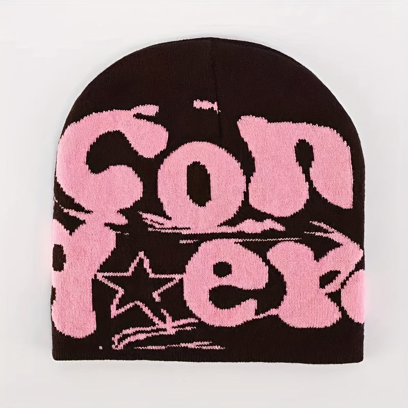 Fashionable Windproof Knitted Beanie Hat with CON Letter Embroidery
