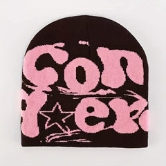 Fashionable Windproof Knitted Beanie Hat with CON Letter Embroidery
