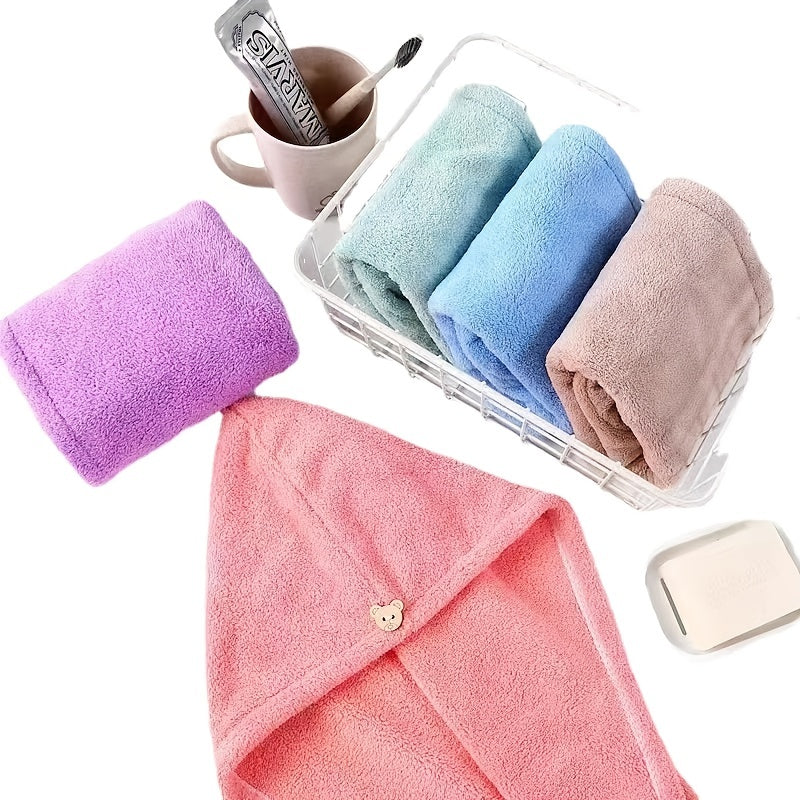 Soft Coral Fleece Hair Drying Towel Cap Easy Absorbent