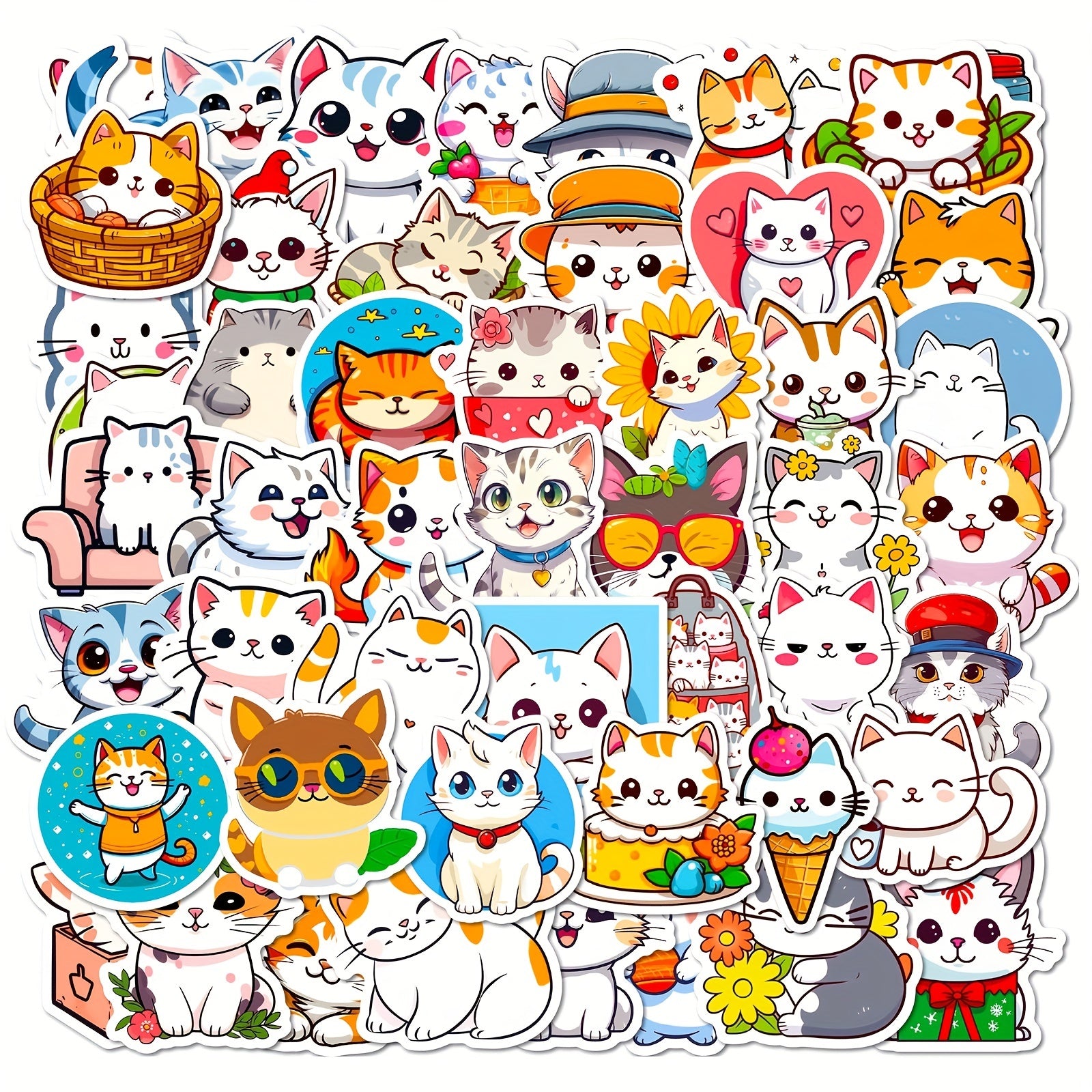 50pcs Cat Stickers Waterproof DIY Decoration Women Men Student Teacher