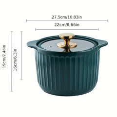 Ceramic 4L Deep Cooking Pot With Glass Lid, Heat Resistant Soup Pot