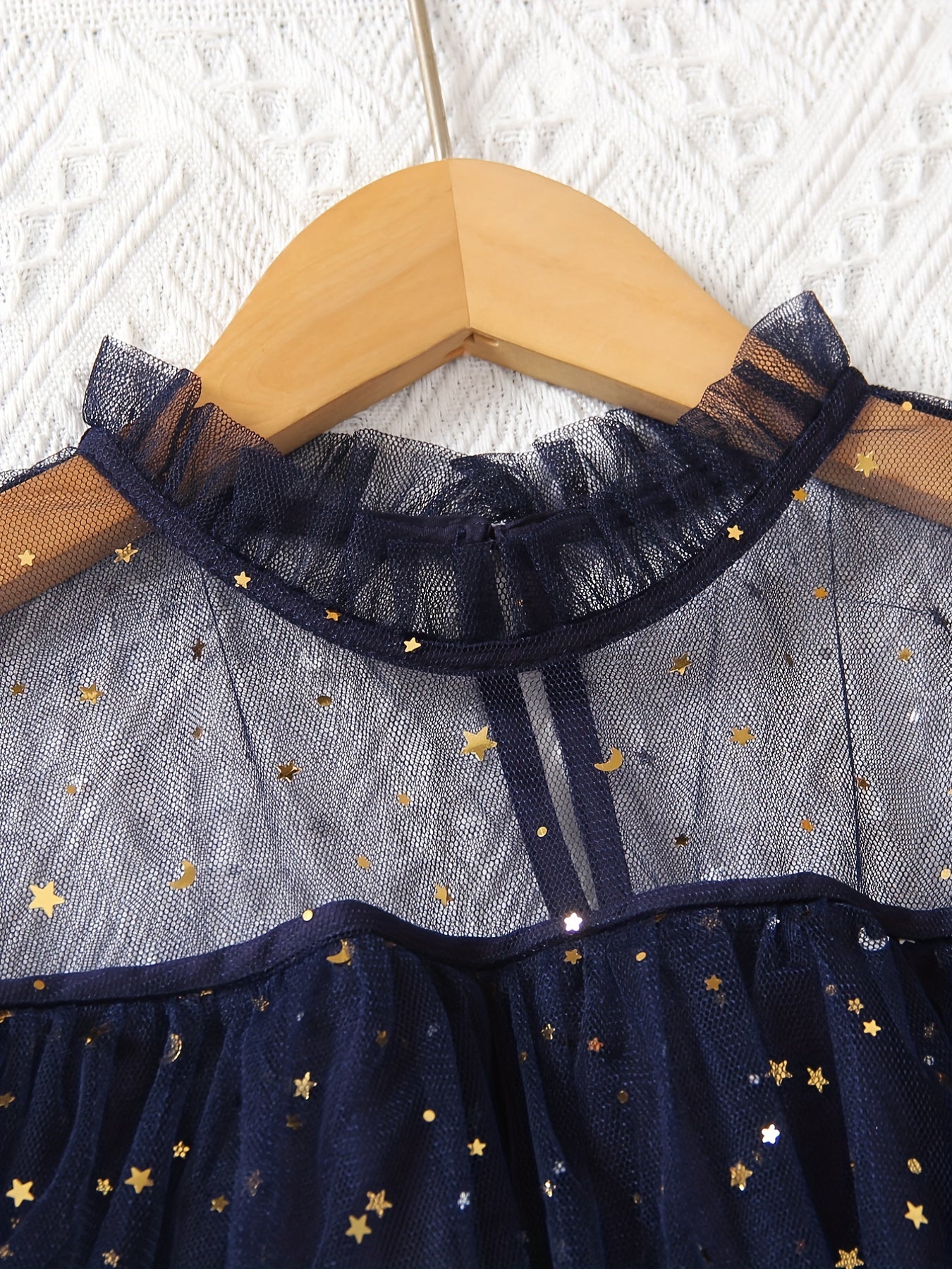 Girls Stars Ruffles Frill Neck Tulle Princess Dress Kids Summer Clothes