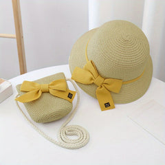 Children's Sun Hat and Bag Set - Straw Hat, Coin Purse, Beach Hat, Messenger Bag