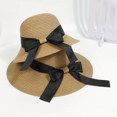 Kids Straw Hat Set with Bow Tie - Parent Child Beach Hat