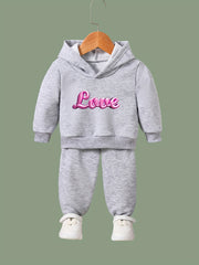 OERYUI 2pcs LOVE Print Hoodies Pants Set Boys Girls Spring Fall Sports Gift