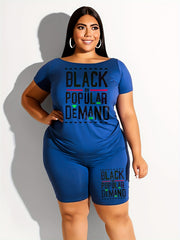 Letter Print Tee & Biker Shorts Set