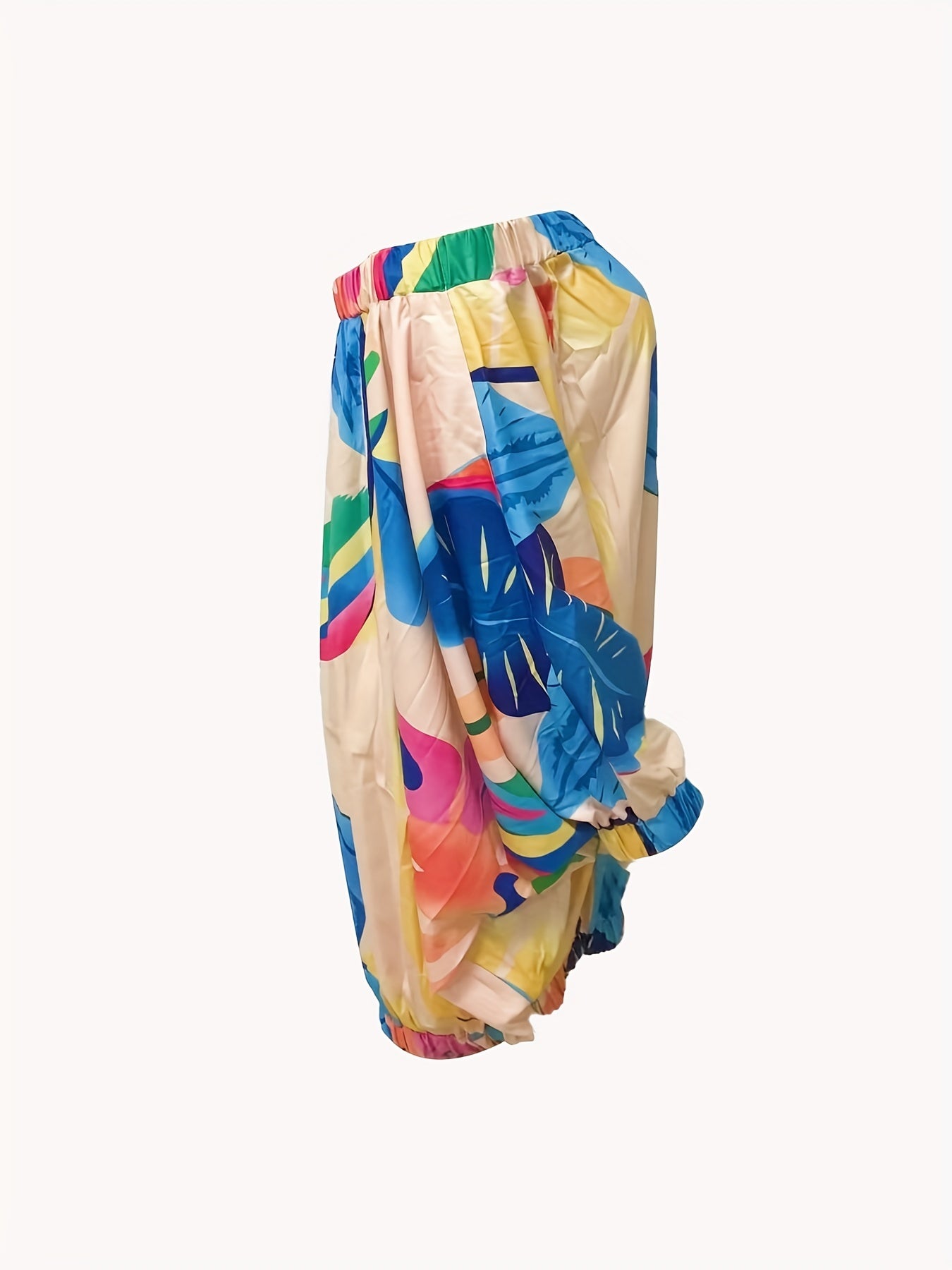 Tropical Print Lantern Sleeve Mini Dress