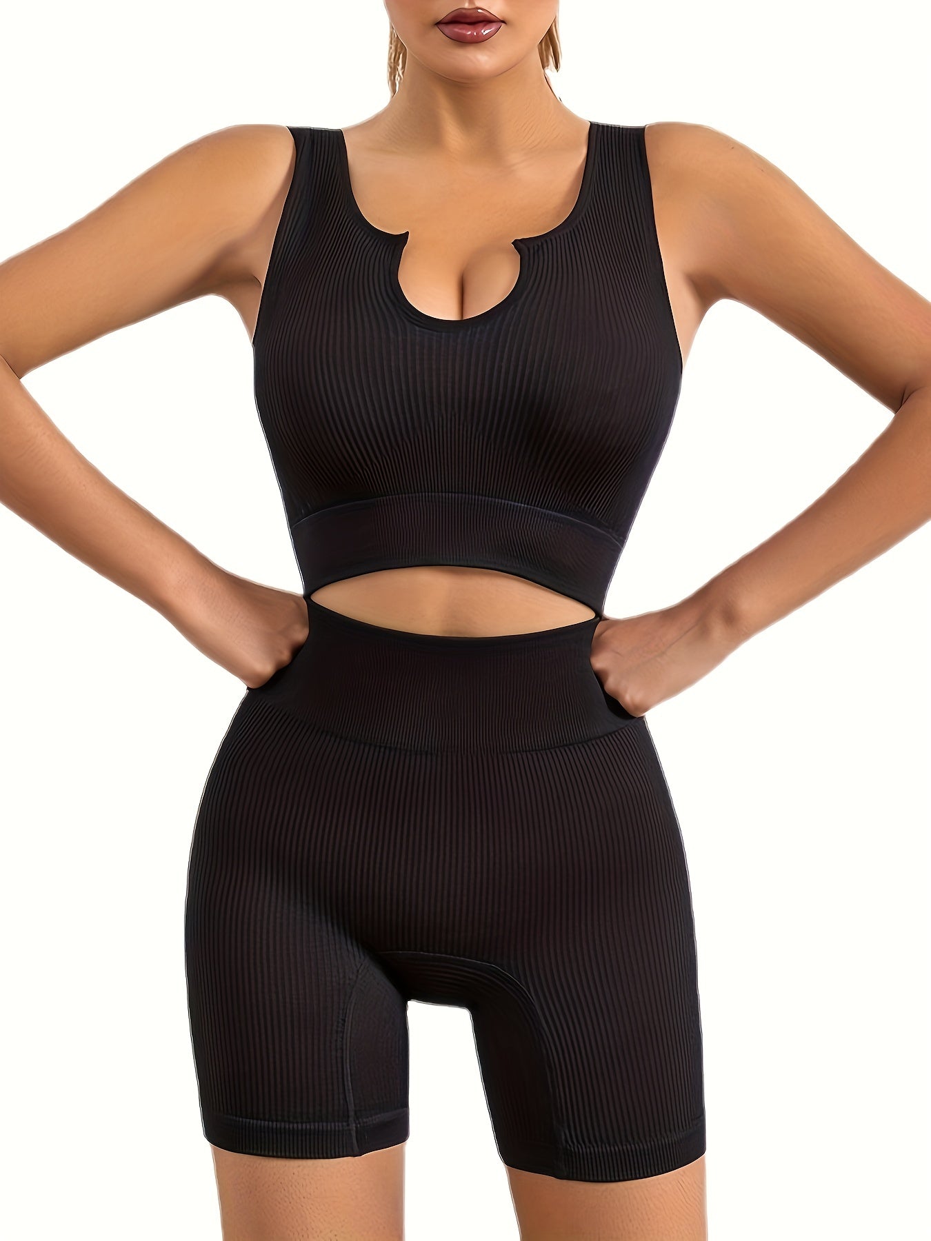 2pcs Yoga Sports Set Crop Top & Hollow Butt Lifting Shorts Activewear