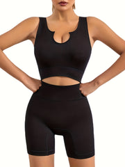 2pcs Yoga Sports Set Crop Top & Hollow Butt Lifting Shorts Activewear