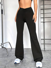 Solid Pleated Waist Flared Pants Women's Activewear