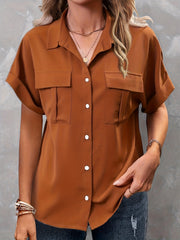 Casual Blouse Women's Plus Short Sleeve Button Up Shirt