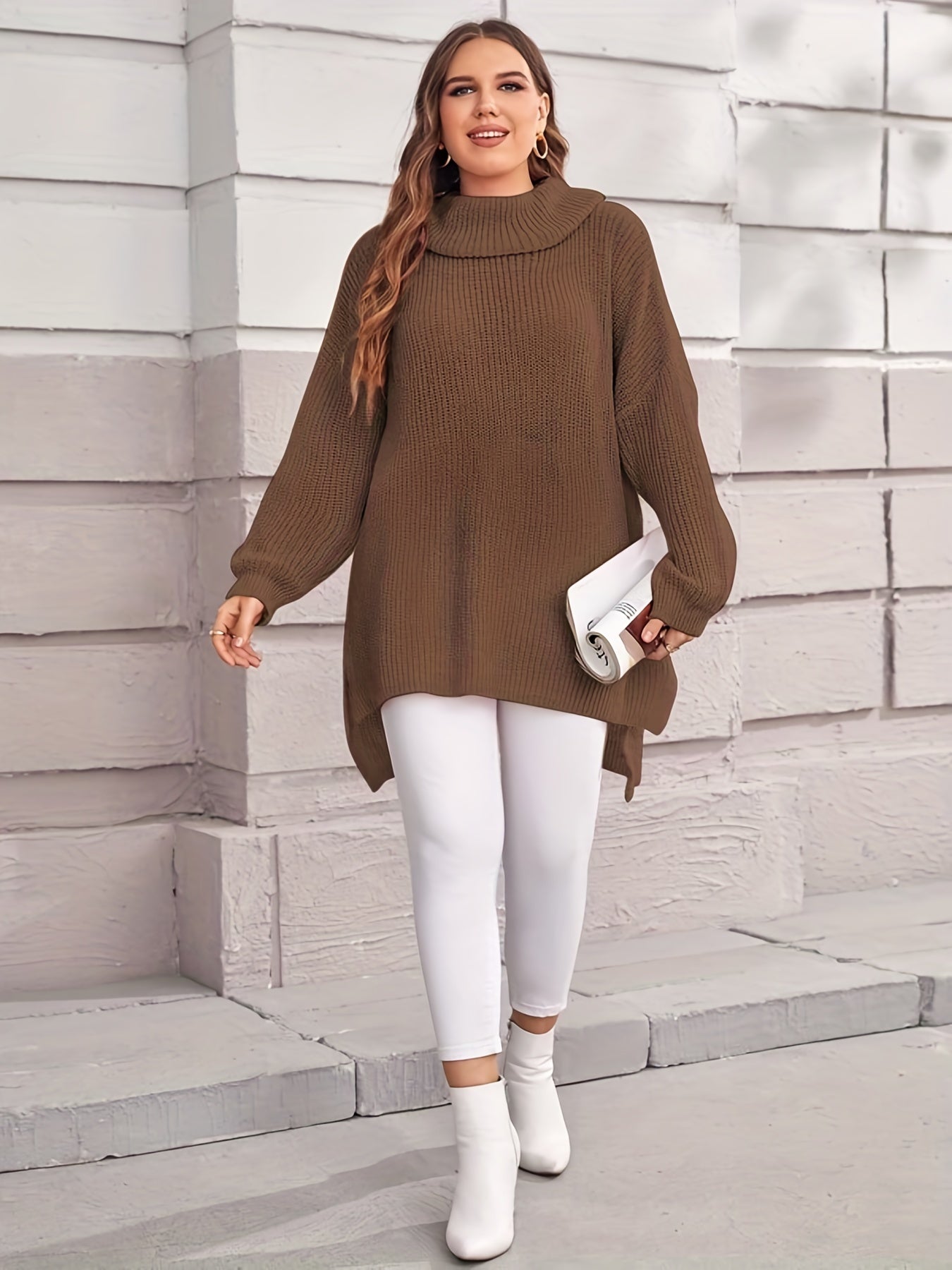 Casual Lantern Sleeve Sweater Turtle Neck Pullover