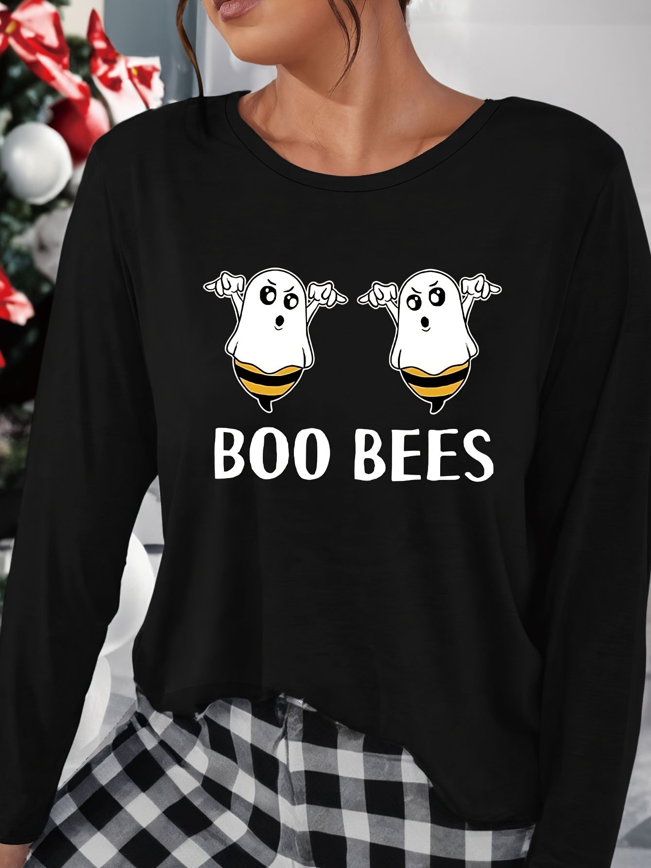 Bee Print Long Sleeve Lounge Top