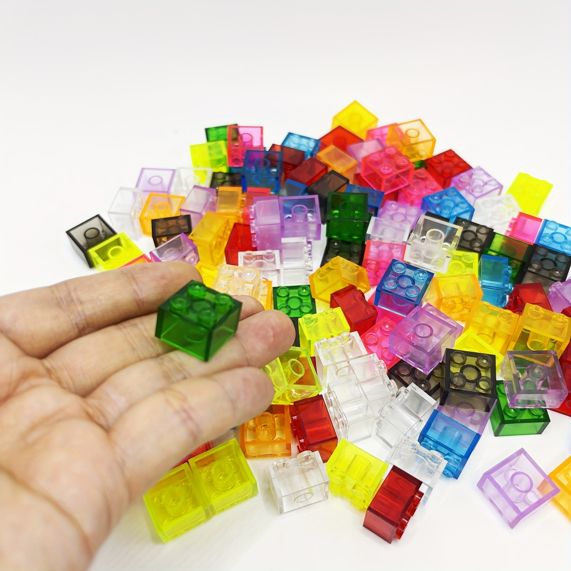 50pcs Multicolor Transparent Blocks for 2 x 2 Studs Hole Building Bricks