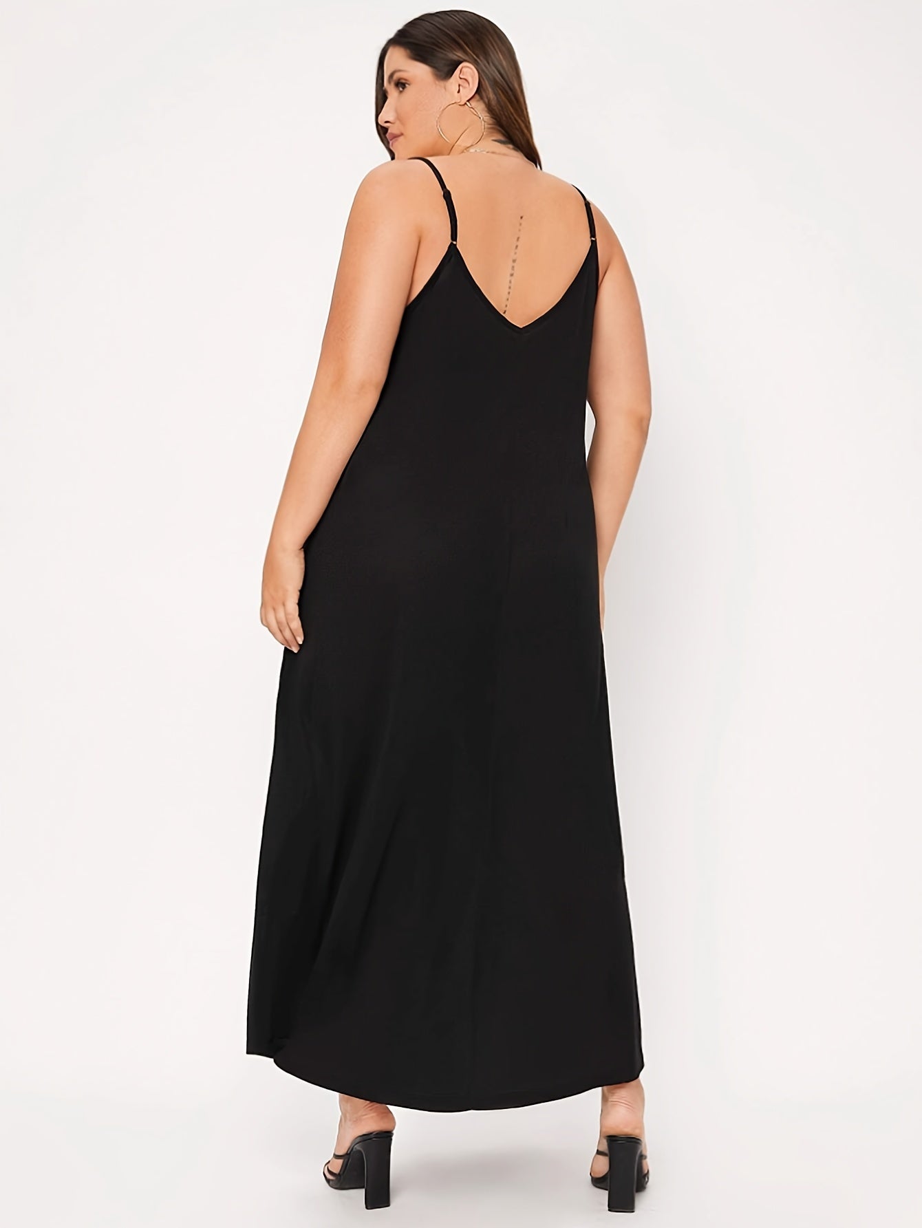 Solid V Neck Backless A-line Maxi Party Dress