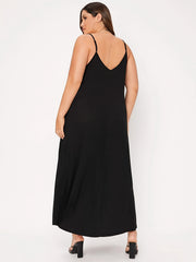 Solid V Neck Backless A-line Maxi Party Dress