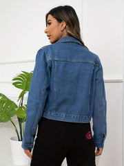 Vintage Denim Jacket Flap Pockets Casual Washed Denim Tops