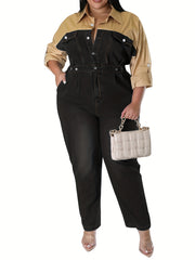 Colorblock Denim Jumpsuit