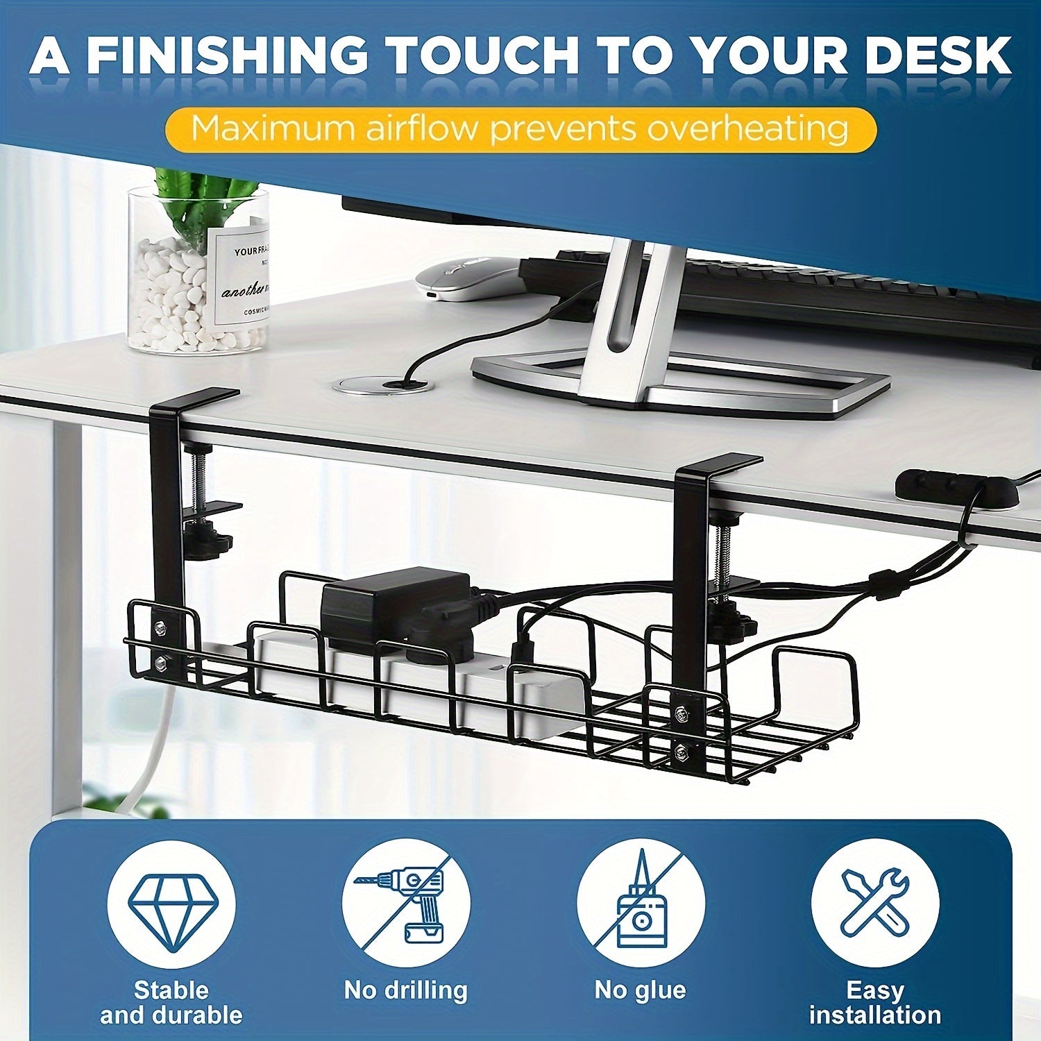 Desktop Cable Organizer Tray - Wire Management Rack