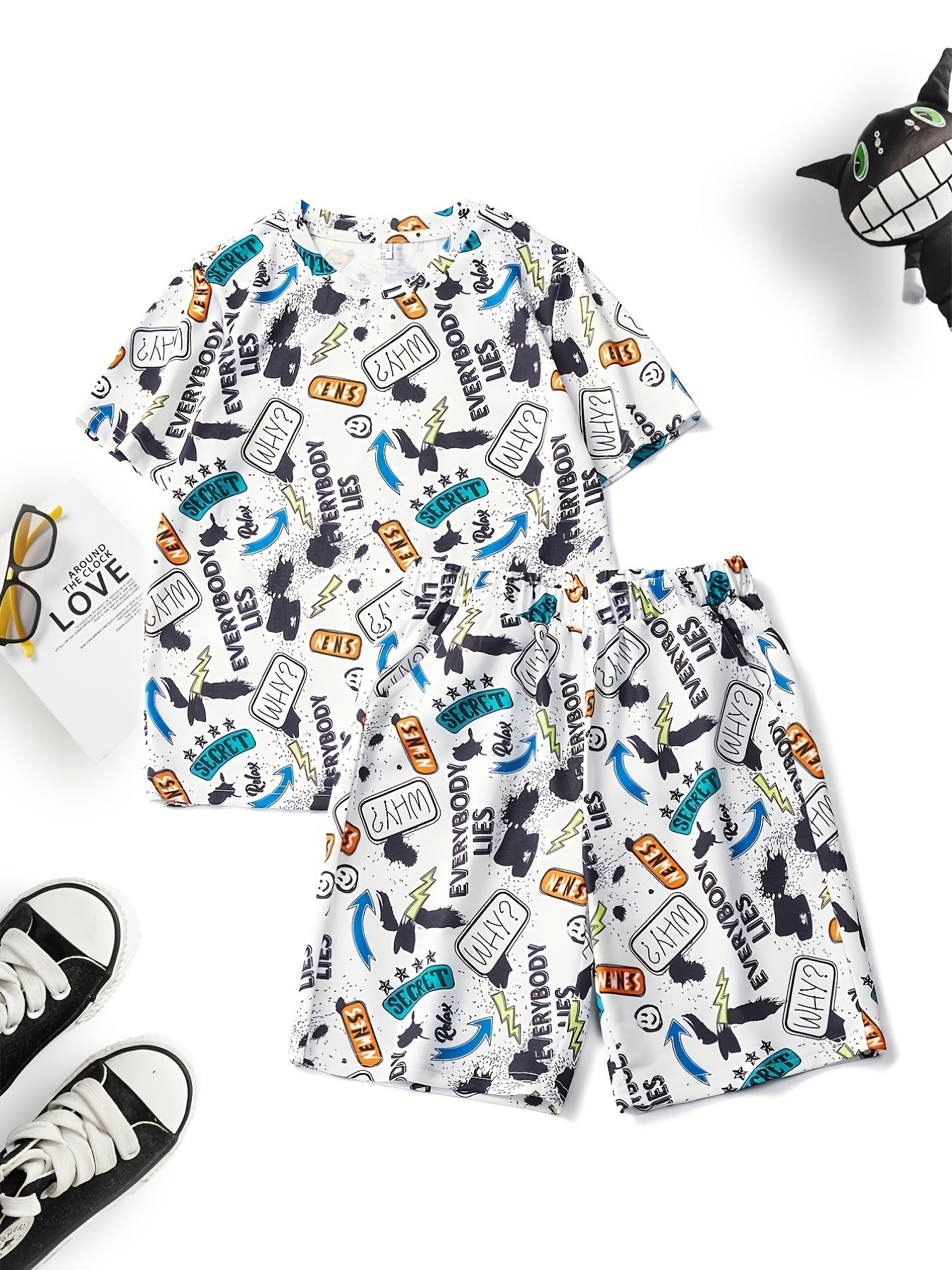 Boys Letter Outfit Shorts & t shirt Short Sleeves Casual Summer Kids Clothes