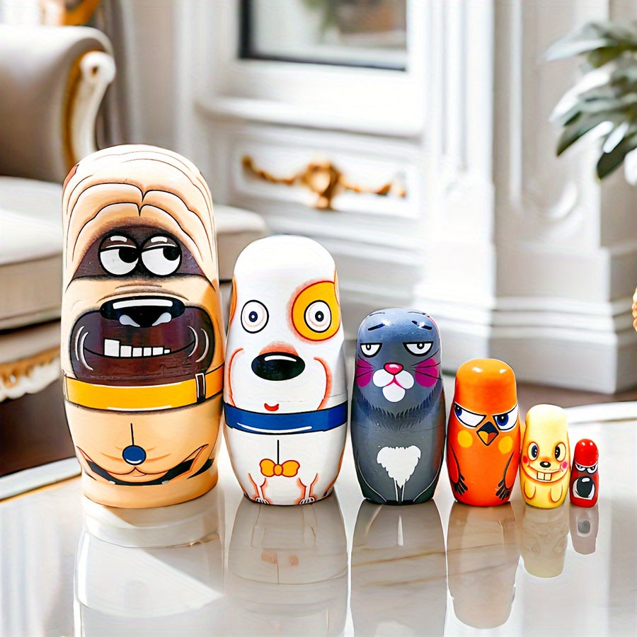 Colorful Wooden Nesting Dolls Set Educational Stackable Toys