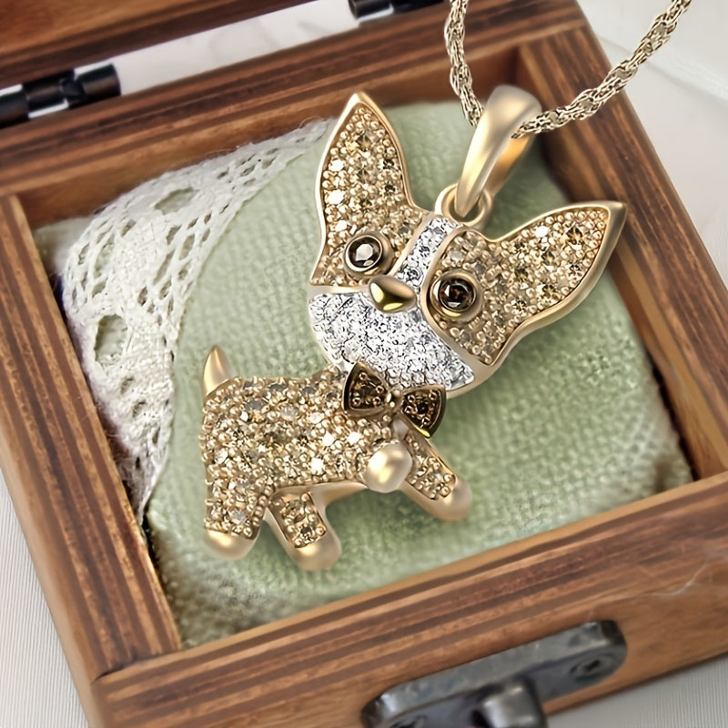 Dog Pattern Pendant Necklace Rhinestone Decor