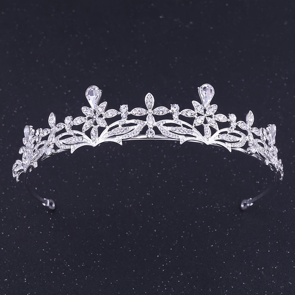 Vintage Silvery Crown Golden Wedding Tiara Rhinestone Crystal