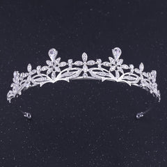 Vintage Silvery Crown Golden Wedding Tiara Rhinestone Crystal