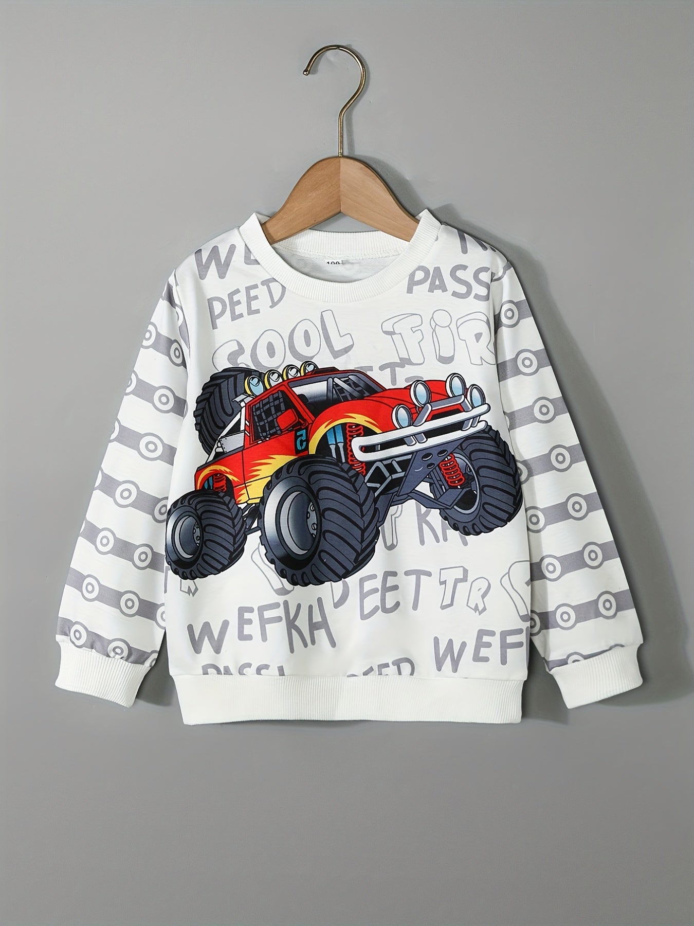 Cartoon Truck Pattern Kid's Sweatshirt Long Sleeve Top