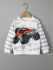 Cartoon Truck Pattern Kid's Sweatshirt Long Sleeve Top