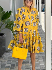 Tribal Print Puff Sleeve Smock Dress