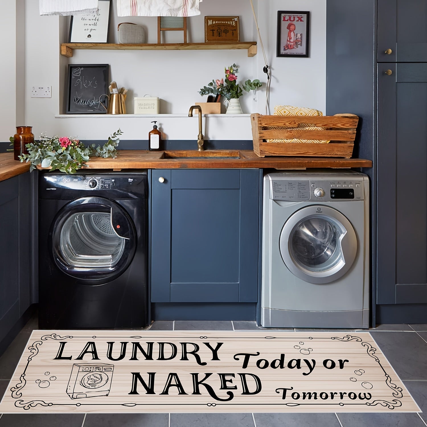 Farmhouse Laundry Room Mat Non-slip Waterproof Rug