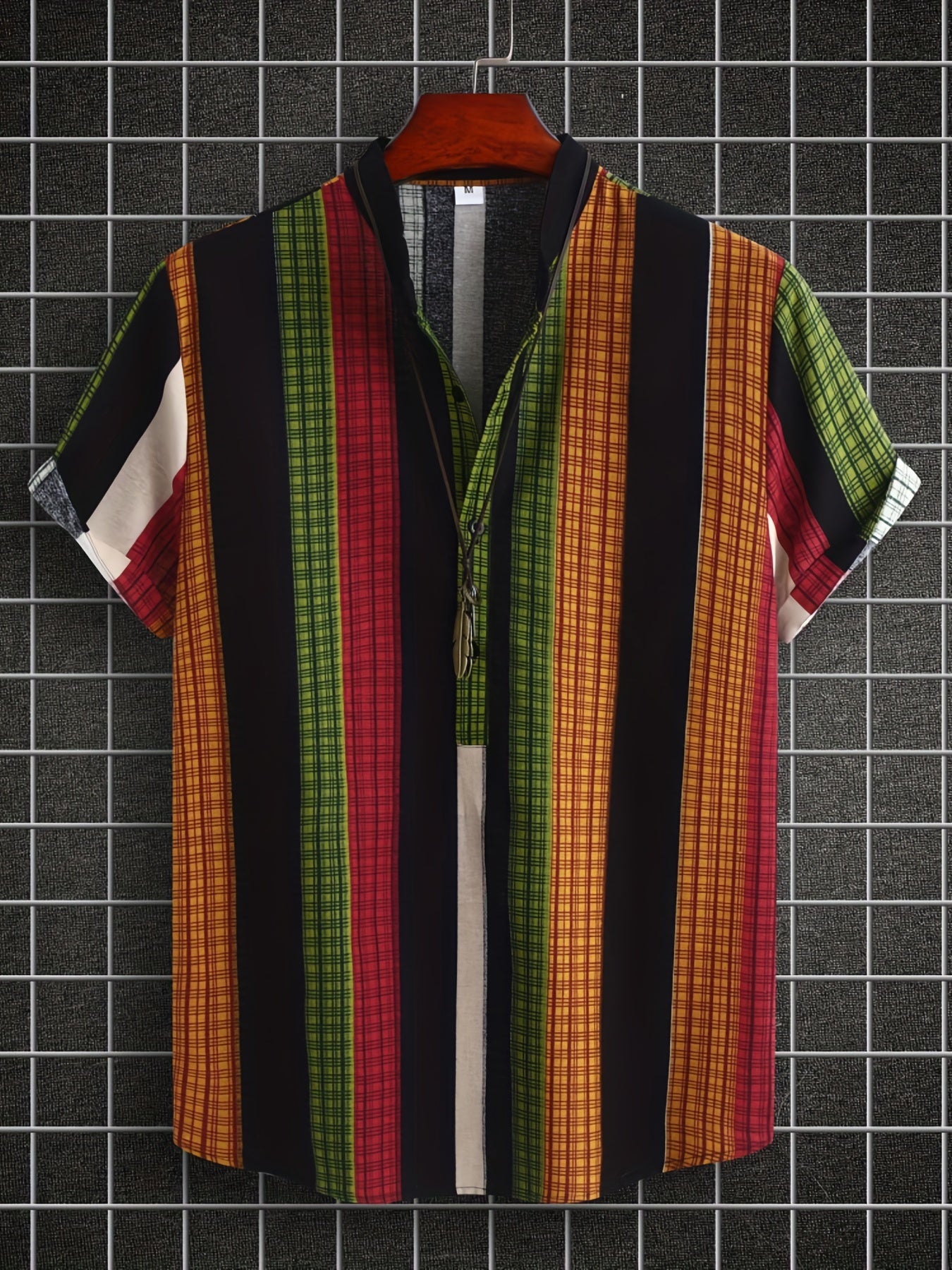 Ethnic Stripe Print Men s Casual Short Sleeve Shirt Summer Vacation Resort Tops