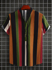 Ethnic Stripe Print Men s Casual Short Sleeve Shirt Summer Vacation Resort Tops