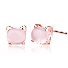 Kitty Pink Crystal Cat Stud Earrings for Valentines