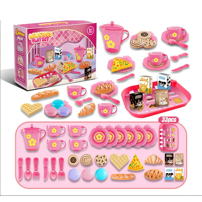Kids Kitchen Set Food Pastry Serving Toy Afternoon Tea Role Play for Girls