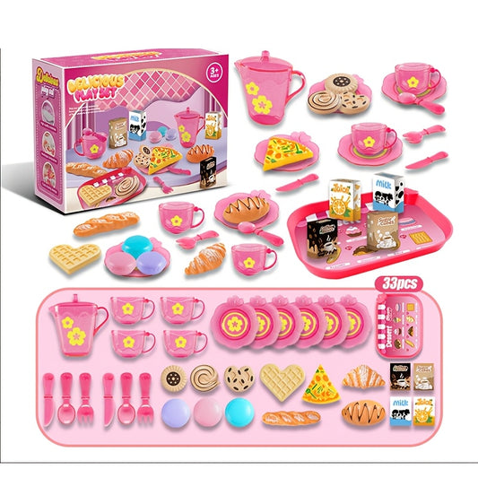 Kids Kitchen Set Food Pastry Serving Toy Afternoon Tea Role Play for Girls