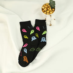 Cartoon Ghost Print Socks - Halloween Crew Socks Women's Stockings